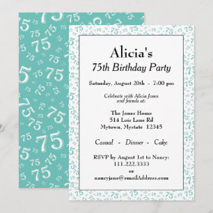 Invitación Fiesta de cumpleaños número 75 patrón de números b