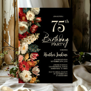 Invitación Fiesta de cumpleaños número 75 Vibrante Floral Neg