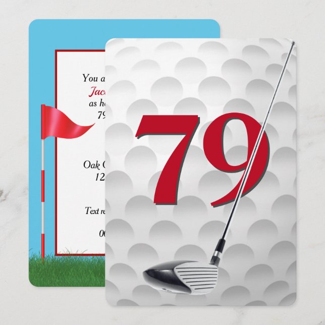 Invitación Fiesta de cumpleaños número 79 con tema de golf (Anverso / Reverso)
