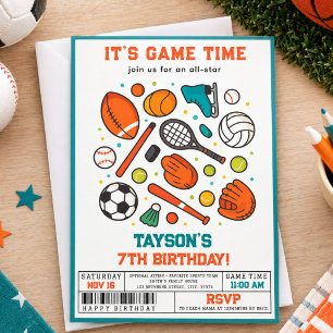 Invitación Fiesta de cumpleaños número 7 All-Star de tiempo d