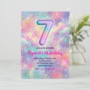 Invitación Fiesta de cumpleaños número 7 con destellos de arc