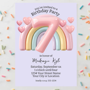 Invitación Fiesta de cumpleaños número 7 de arcoíris 3D para