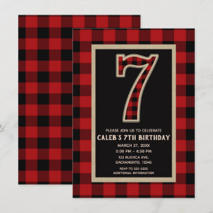 Invitación Fiesta de cumpleaños número 7 de cuadros de búfalo