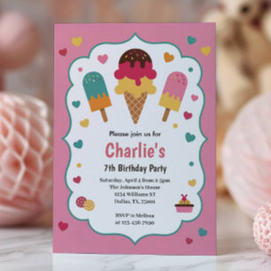 Invitación Fiesta de Cumpleaños número 7 de Cute Girls Ice Cr