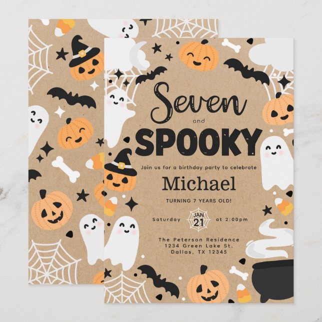 Invitación Fiesta de cumpleaños número 7 de Halloween Fantasm (Anverso / Reverso)