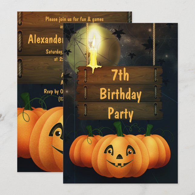 Invitación Fiesta de cumpleaños número 7 de Happy Pumpkins (Anverso / Reverso)