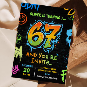 Invitación Fiesta de cumpleaños número 7 de Neon Graffiti Six