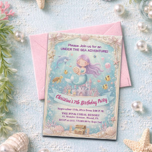 Invitación Fiesta de cumpleaños número 7 de sirena bajo el ma