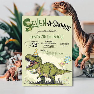 Invitación Fiesta de Cumpleaños número 7 del Dinosaurio T-Rex