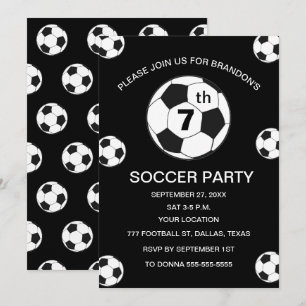Invitación Fiesta de cumpleaños número 7 Fútbol Negro Niños D