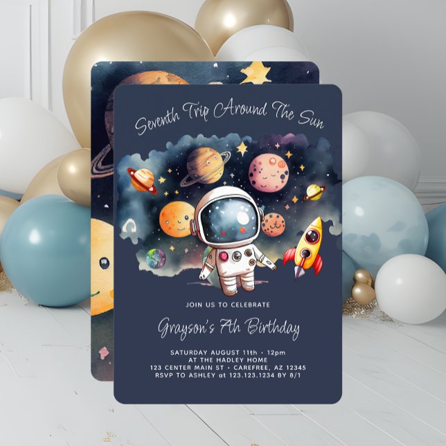 Invitación Fiesta de cumpleaños número 7 Planetas Espacio Ext (Subido por el creador)
