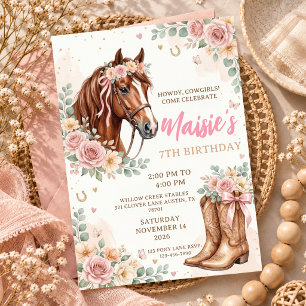 Invitación Fiesta de cumpleaños número 7 vaquera de montar a 