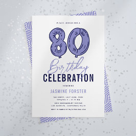 Invitación Fiesta de cumpleaños número 80 azul