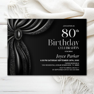 Invitación Fiesta de cumpleaños número 80 con cortina negra e