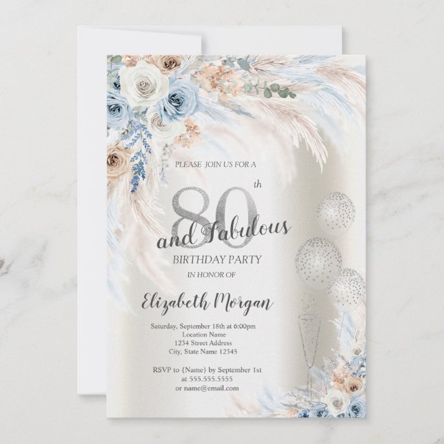 Invitación Fiesta de cumpleaños número 80 con flores de hierb (Anverso)