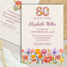 Invitación Fiesta de cumpleaños número 80 con flores silvestr