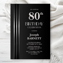 Invitación Fiesta de cumpleaños número 80 con rayas plateadas