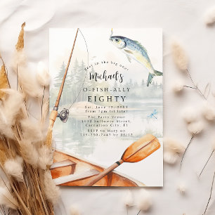 Invitación Fiesta de Cumpleaños número 80 con tema de Pesca O