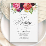 Invitación Fiesta de cumpleaños número 80 de Boho Rustic Wate<br><div class="desc">La invitación a la fiesta de cumpleaños 80, de estilo boho, maravillosamente feminista y rústico, tiene una suntuosa paleta de colores ricos en terracota, melocotón profundo, rojo burdeos, morado, verde azulado y amarillo. Los bonitos elementos botánicos acuáticos tienen un toque ecológico inspirado en la naturaleza y hacen que la invitación...</div>