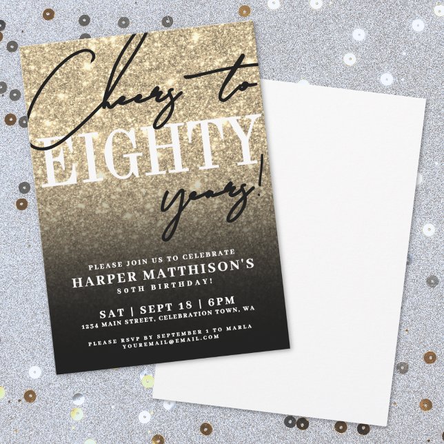 Invitación Fiesta de cumpleaños número 80 de Eighty Gold (Eighty Gold 80th Birthday Party Invitation)