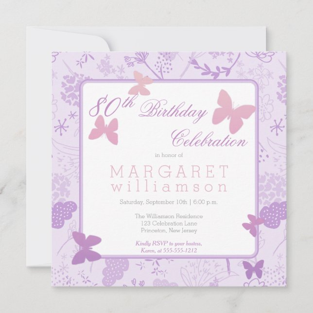 Invitación Fiesta de cumpleaños número 80 de la Flora de Mari (Anverso)