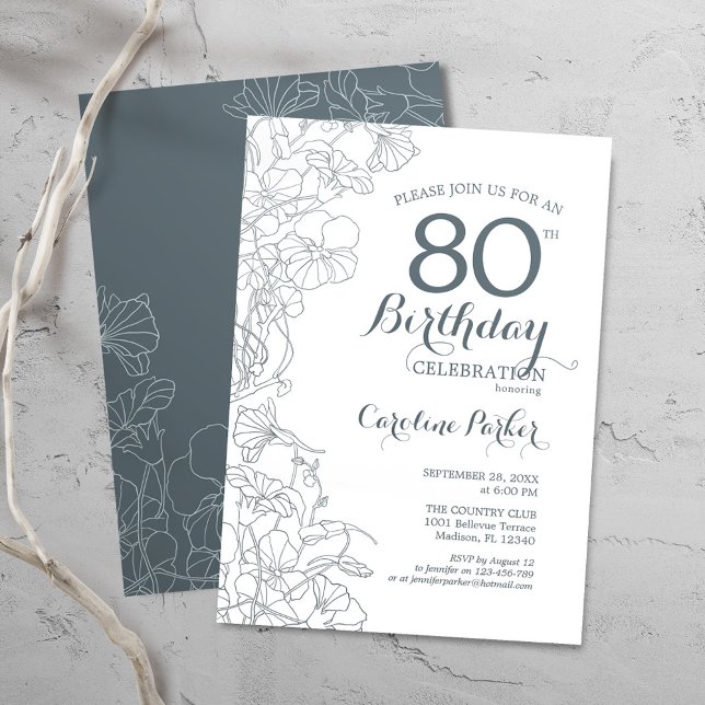 Invitación Fiesta de cumpleaños número 80 de la Floral Blanca (Subido por el creador)
