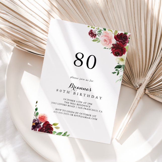 Invitación Fiesta de cumpleaños número 80 de la floral de la  (Subido por el creador)