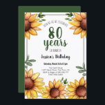 Invitación Fiesta de cumpleaños número 80 de los girasoles ru<br><div class="desc">El arte del girasol fue dibujado a mano y pintado con acuarelas. Las hojas de fondo fueron dibujadas a mano y coloreadas digitalmente. Diseño de girasoles dulce y algo rústico. Plantilla fácil de usar. Obra de Valarie Wade. Perfecto para fiestas de primavera y verano. Todo el texto es ajustable.</div>