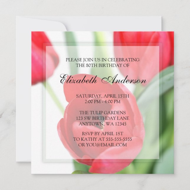 Invitación Fiesta de cumpleaños número 80 de los tulipanes ro (Anverso)