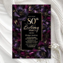 Invitación Fiesta de cumpleaños número 80 de Morado y Floral 