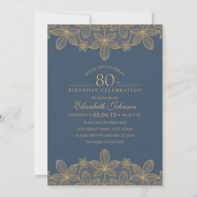 Invitación Fiesta de cumpleaños número 80 de Navy Blue (Anverso)