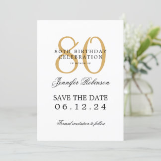 Invitación Fiesta de cumpleaños número 80 de oro Guardar los