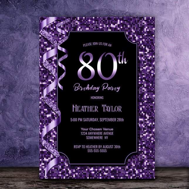 Invitación Fiesta de cumpleaños número 80 de Purple Sequins (Subido por el creador)