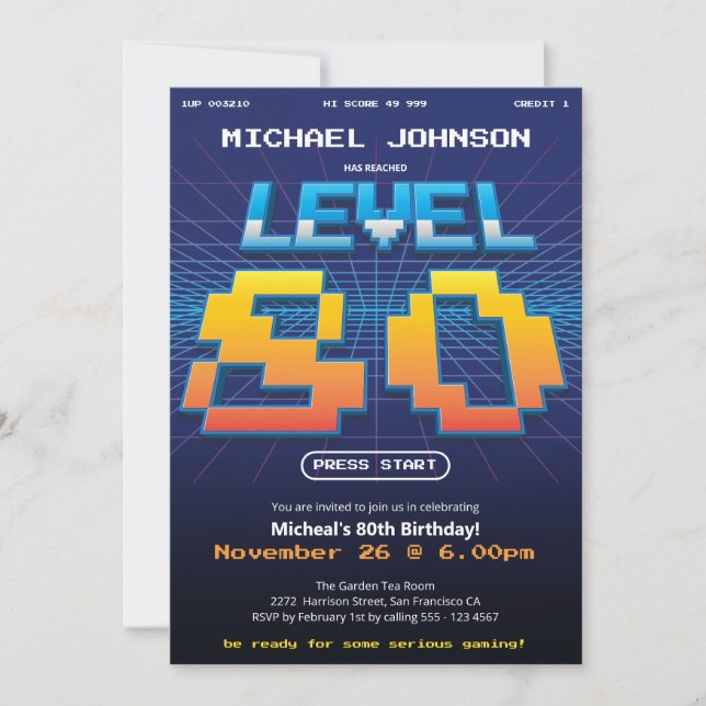 Invitación Fiesta de cumpleaños número 80 de Retro (Anverso)