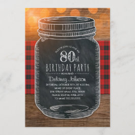 Invitación Fiesta de cumpleaños número 80 de Rustic Mason Jar