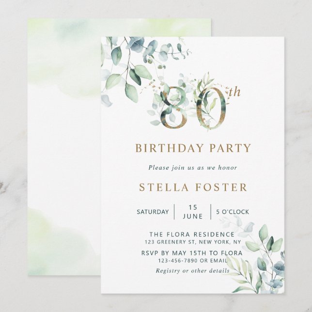 Invitación Fiesta de cumpleaños número 80 del Eucalipto de Or (Anverso / Reverso)