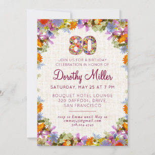 Invitación Fiesta de cumpleaños número 80 – Diseño de lino fl