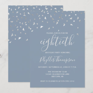 Invitación Fiesta de cumpleaños número 80 Dusty Blue Silver C