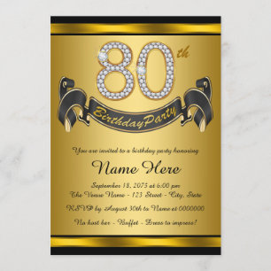 Invitación Fiesta de cumpleaños número 80 elegante en oro