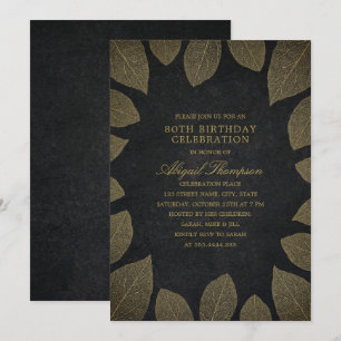 Invitación Fiesta de cumpleaños número 80 elegantes hojas de