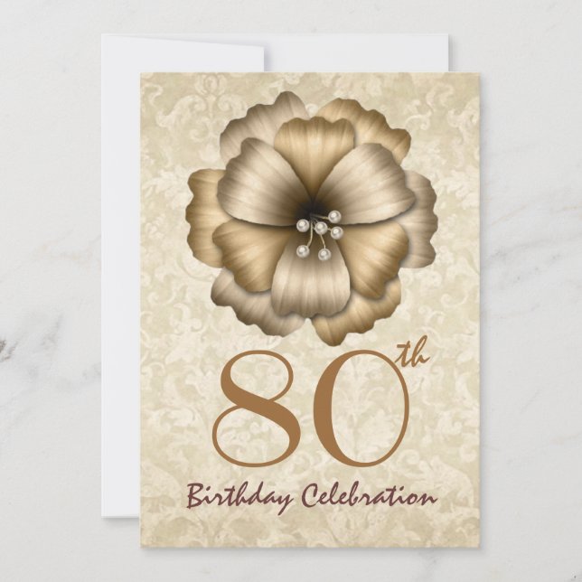 Invitación Fiesta de cumpleaños número 80 - Flor de oro (Anverso)