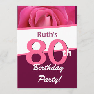 Invitación Fiesta de cumpleaños número 80 para su Rosa Rosa R
