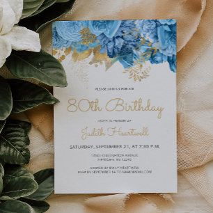 Invitación Fiesta de cumpleaños número 80 Pastel Blue Floral