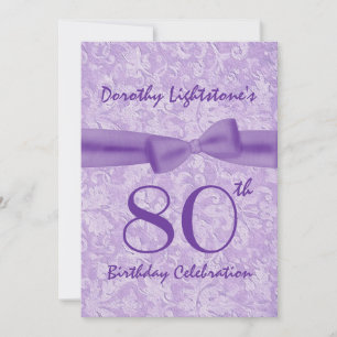 Invitación Fiesta de cumpleaños número 80 Purple Bow M454