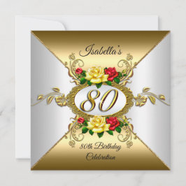 Invitación Fiesta de cumpleaños número 80 Rosas amarillas roj