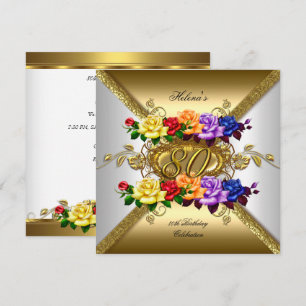 Invitación Fiesta de Cumpleaños número 80 Rosas Doradas de Co