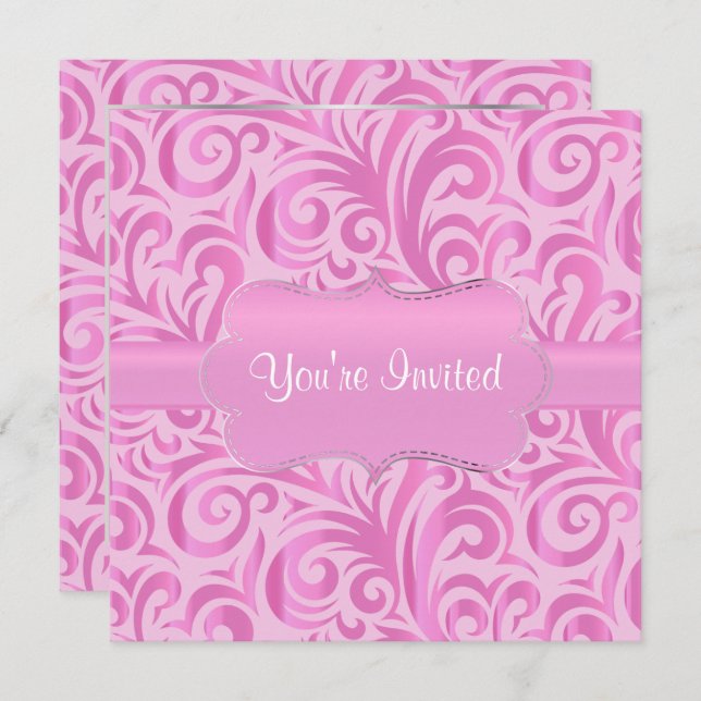 Invitación Fiesta de cumpleaños número 80| Verder rosa, plate (Anverso / Reverso)