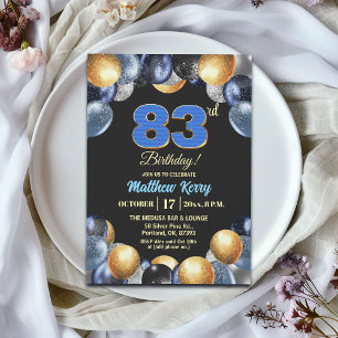 Invitación Fiesta de cumpleaños número 83 elegante azul plata
