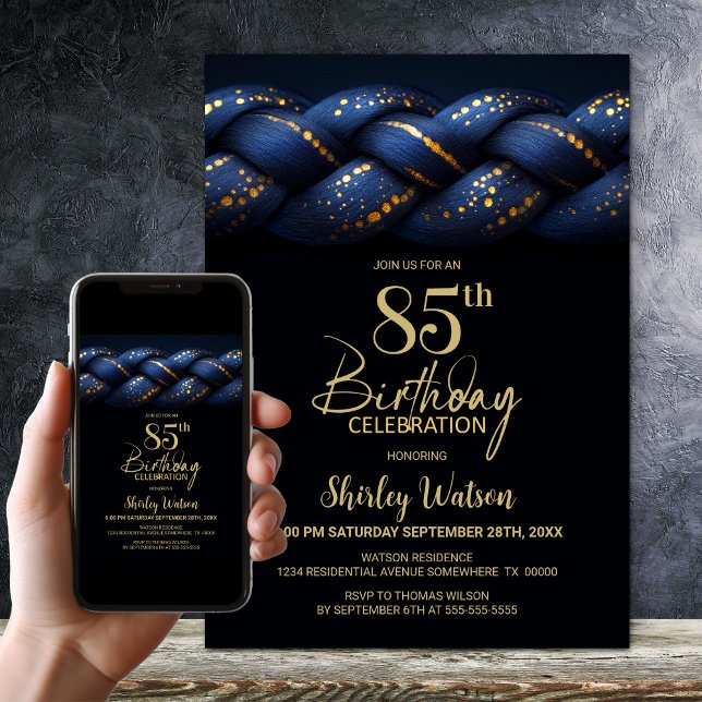 Invitación Fiesta de cumpleaños número 85 de Blue Gold Braid (Subido por el creador)