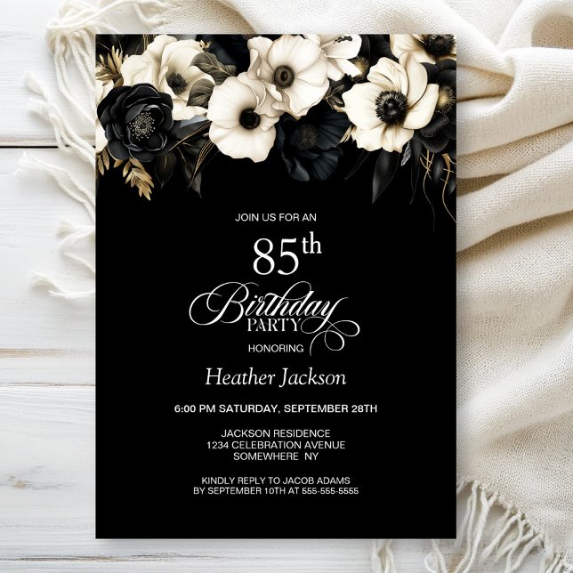 Invitación Fiesta de cumpleaños número 85 de Floral blanca y  (Subido por el creador)